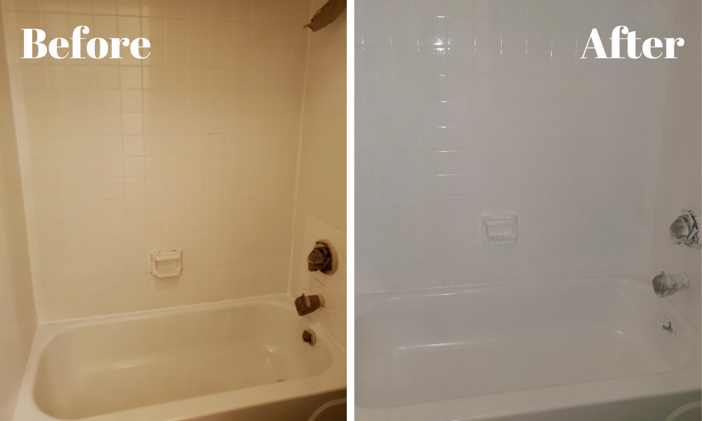 Before and After Refinished Bathtub and Tile in Aurora, IL